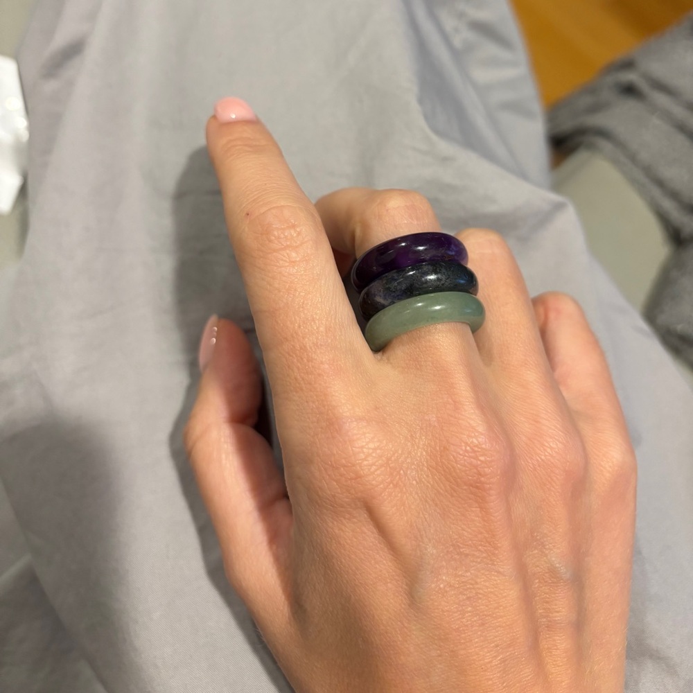 Stone Trilogy Stack Sodalite Amethyst Aventurine Ring Set Of 3 Bands, Size 5,5